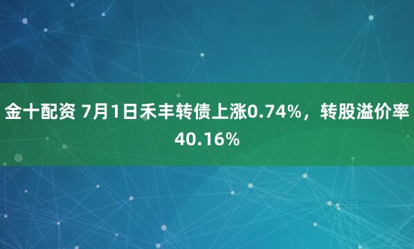 金十配资 7月1日禾丰转债上涨0.74%，转股溢价率40.16%