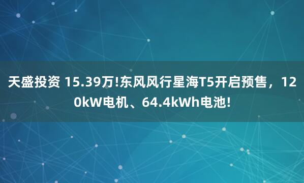 天盛投资 15.39万!东风风行星海T5开启预售，120kW电机、64.4kWh电池!